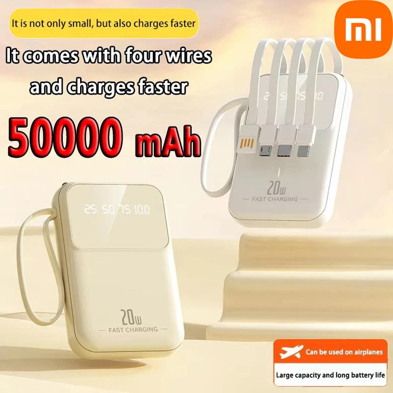 NoveBuilt-inCableFastCharging50000mahPowerBankLarge-capacityPortableExternalBatteryForIphoneSamsungpowerbank